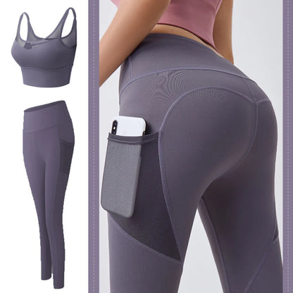 Yoga Pants Pockets Hip-lifting Bottoming Quick-drying Yoga Clothes Breathable Stretch Mesh Side Pockets Running Fitness Pants
