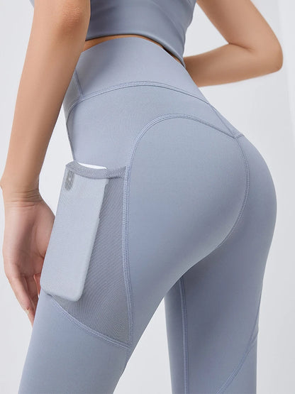 Yoga Pants Pockets Hip-lifting Bottoming Quick-drying Yoga Clothes Breathable Stretch Mesh Side Pockets Running Fitness Pants
