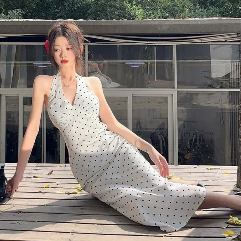 Polka dot halter maxi dress     