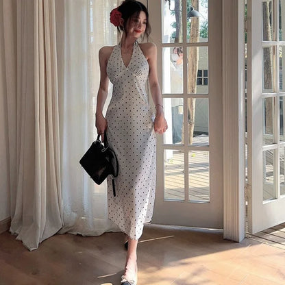 Polka dot halter maxi dress     