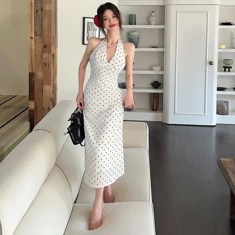 Polka dot halter maxi dress     