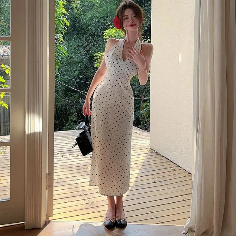 Polka dot halter maxi dress     