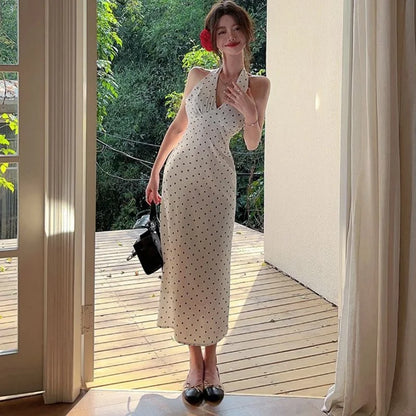 Polka dot halter maxi dress     