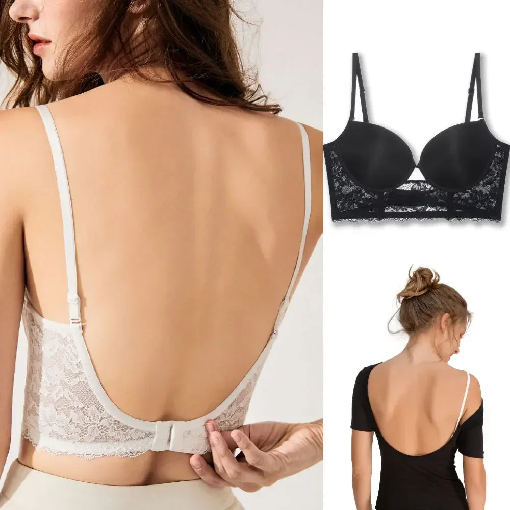 Backless Bra Invisible Bralette Lace Wedding Bras Low Back Underwear Push Up Brassiere Women Seamless Lingerie Sexy Corset BH