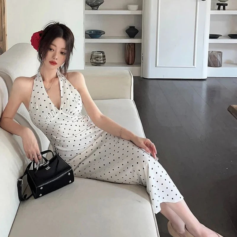 Polka dot halter maxi dress     